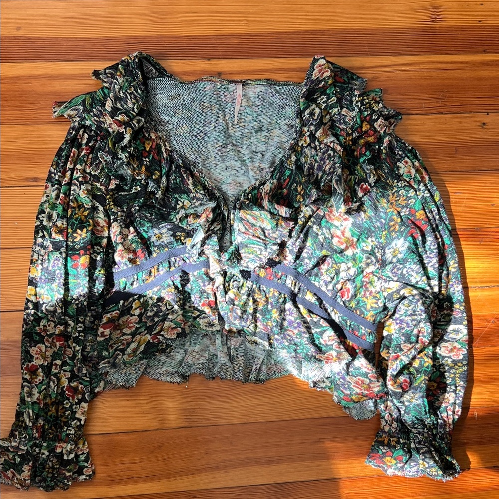 Free People Multicolor Floral Ruffle Blouse